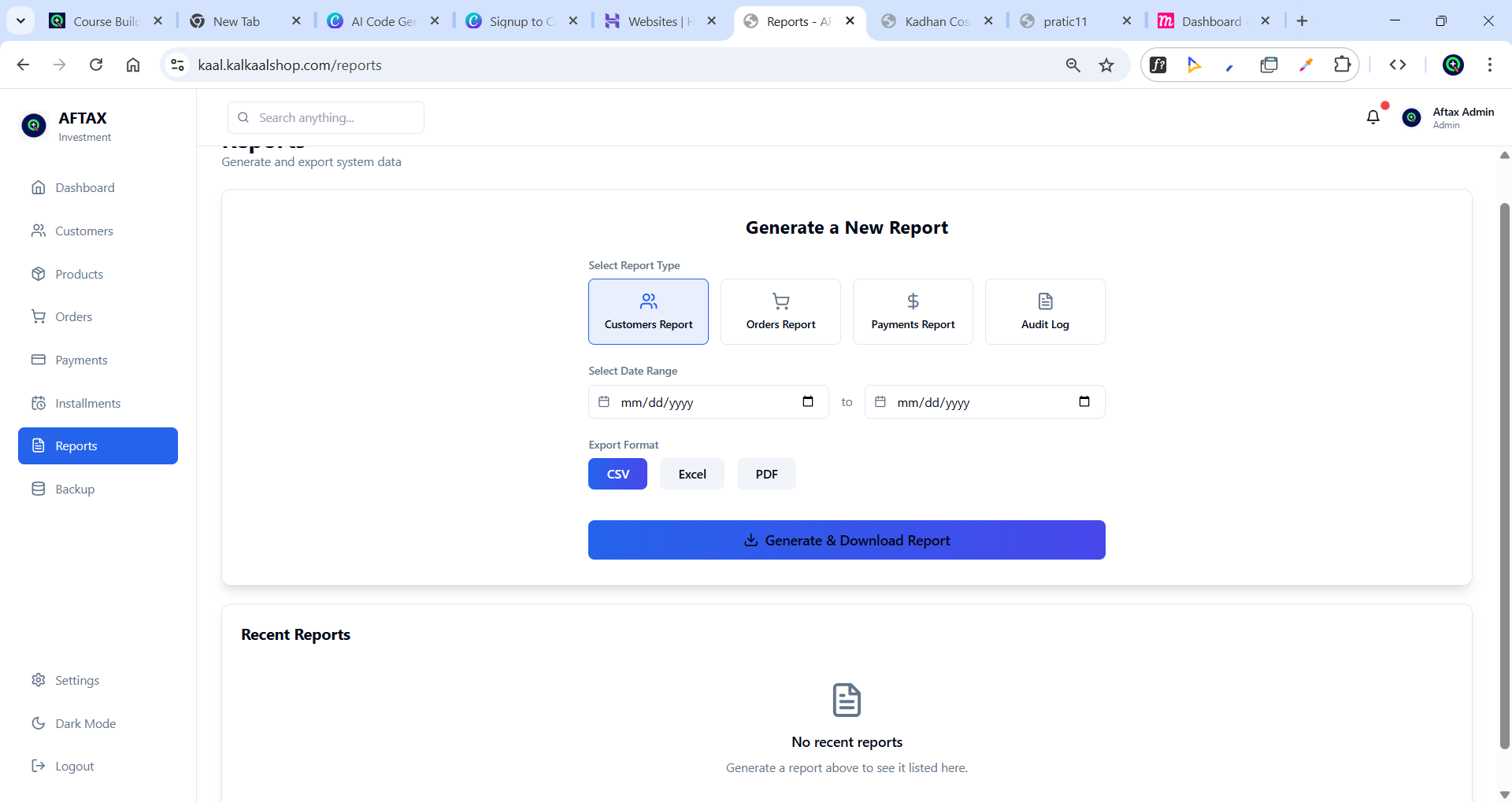 Admin Dashboard - AFTAX Investment System - Google Chrome 10_20_2025 11_01_04 AM